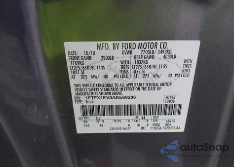 2010 Ford F-150 Fx4/Lariat/Xl/Xlt from USA, damaged, VIN 1FTFX1EV0AKE69286